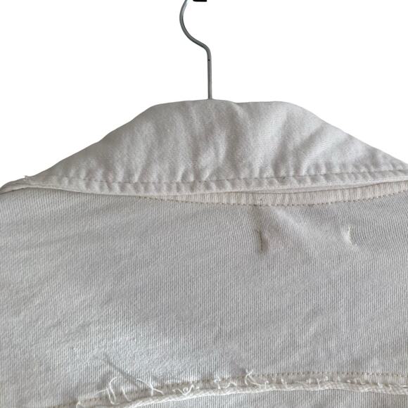 Womens We The Free Saturday White Taupe Cropped Distressed Shacket Size Small - Picture 11 of 16